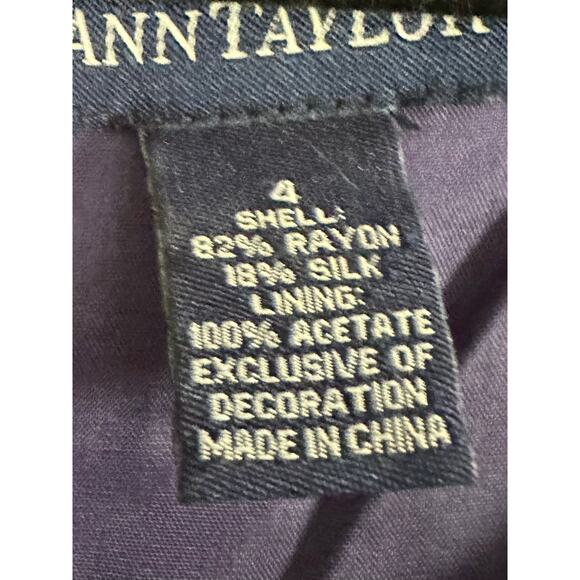 ANN TAYLOR Vintage Dark Purple Velvet Silk Embroidered Beaded Floral Dress Sz 4 - Picture 2 of 4